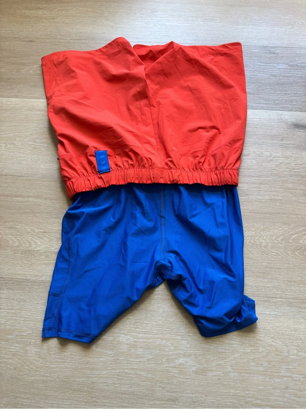 Fabletics Men's Orange Swim Trunks with Blue Drawcord